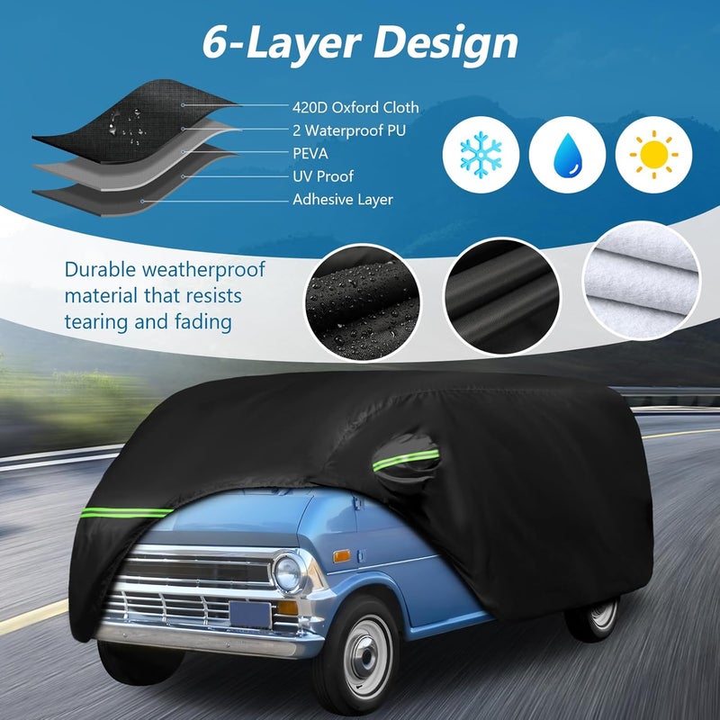 BIGACOVER Waterproof Car Covers for 1961-1974 Falcon Club Wagon E-100,Econoline E-100 Van,420D Oxford Cloth Sun Heat Protection Outdoor Full Covers with Driver Side Zipper Windproof Heavy Duty All Weather - Image 2